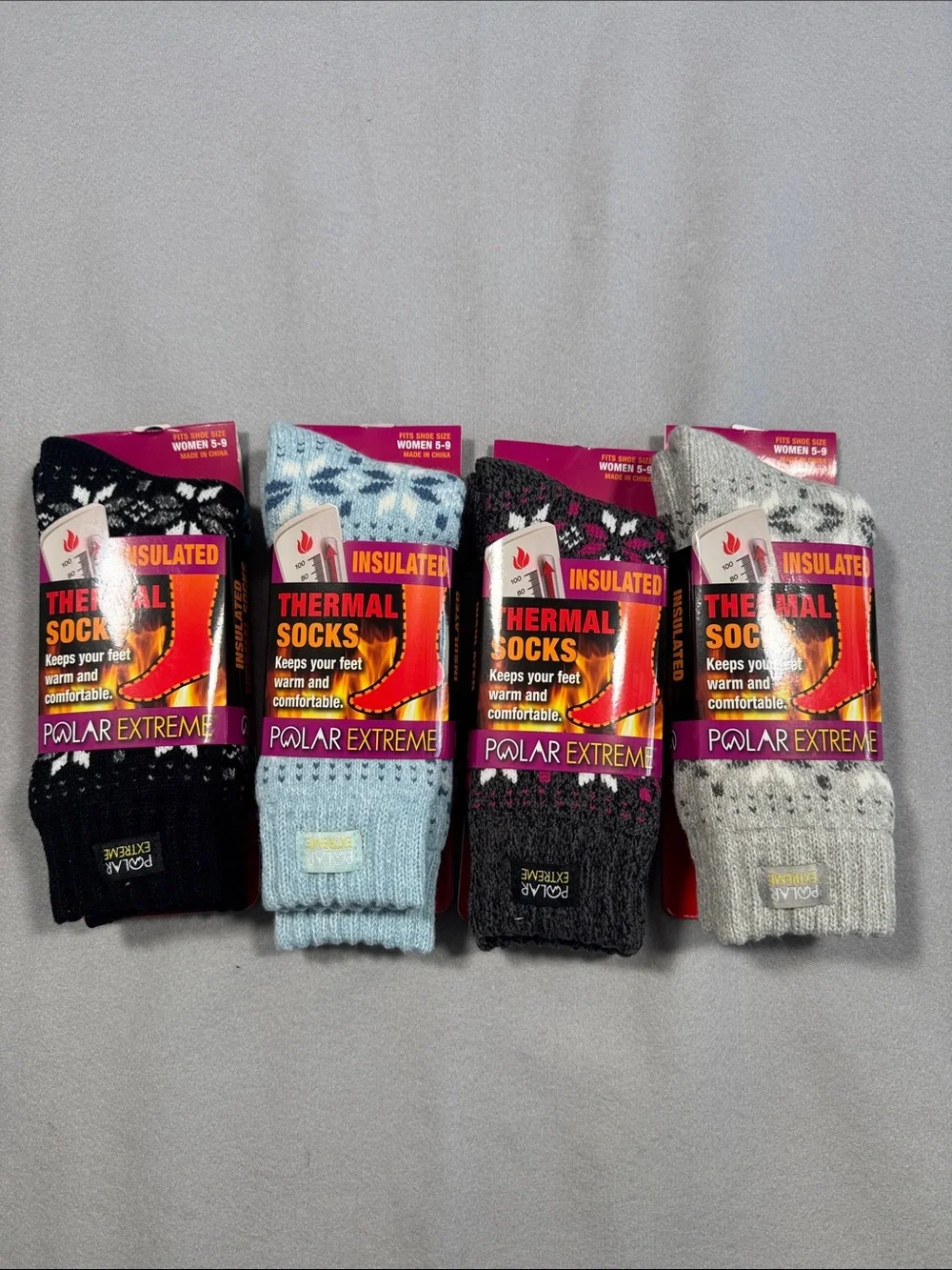 Polar Extreme Women’s Insulated Thermal Socks Lot 4-Pack Size 5-9 Cozy Winter